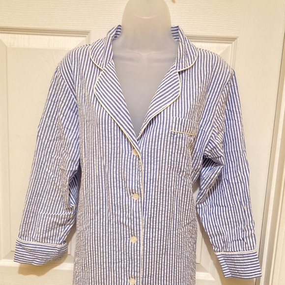 Women’s Bella Seersucker Sleep Shirt NWT S/M Blue/White Striped - Picture 2 of 5